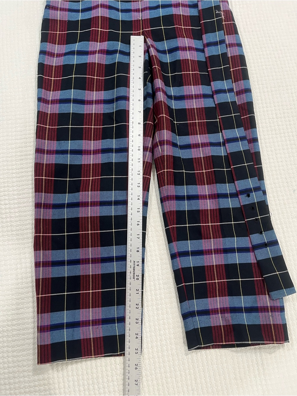 Zara Burgundy and Blue Plaid Wide-Leg Trousers - Picture 7 of 8